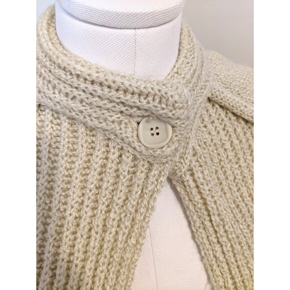 Vintage Heavy Knit Cardigan Retro Layering Chunky Button Belt Beige Grandpa Sz M - Picture 5 of 10